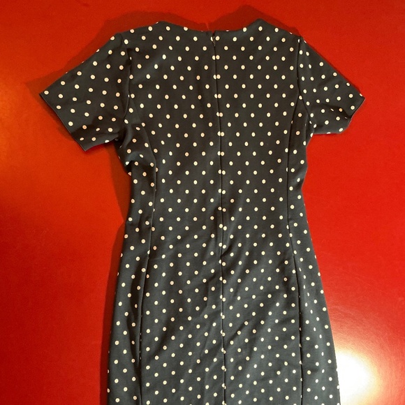 Land’s End Womens 4P Navy White Polka Dot Midi Dress Short Sleeve Business - Picture 4 of 13